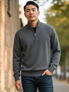 EUC VINEYARD VINES (MED) Merino Wool Blend Half Zip Sweater